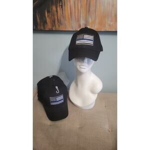 Black Mesh Trucker Hat Thin Blue Line American Flag Patch Adjustable Cap New